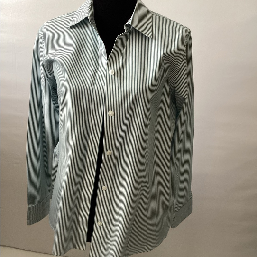 Chico’s long sleeve glittery striped shirt for women.